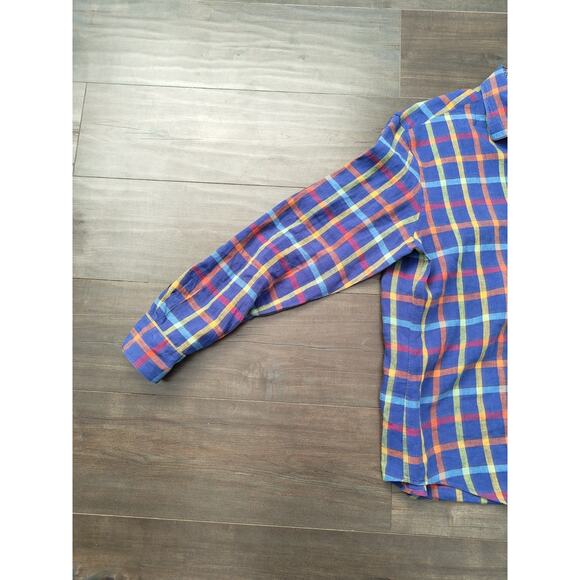 Bugatchi Uomo Shaped Fit Men's Shirt XL Multicolor Plaid Linen Blend Casual - Picture 5 of 9